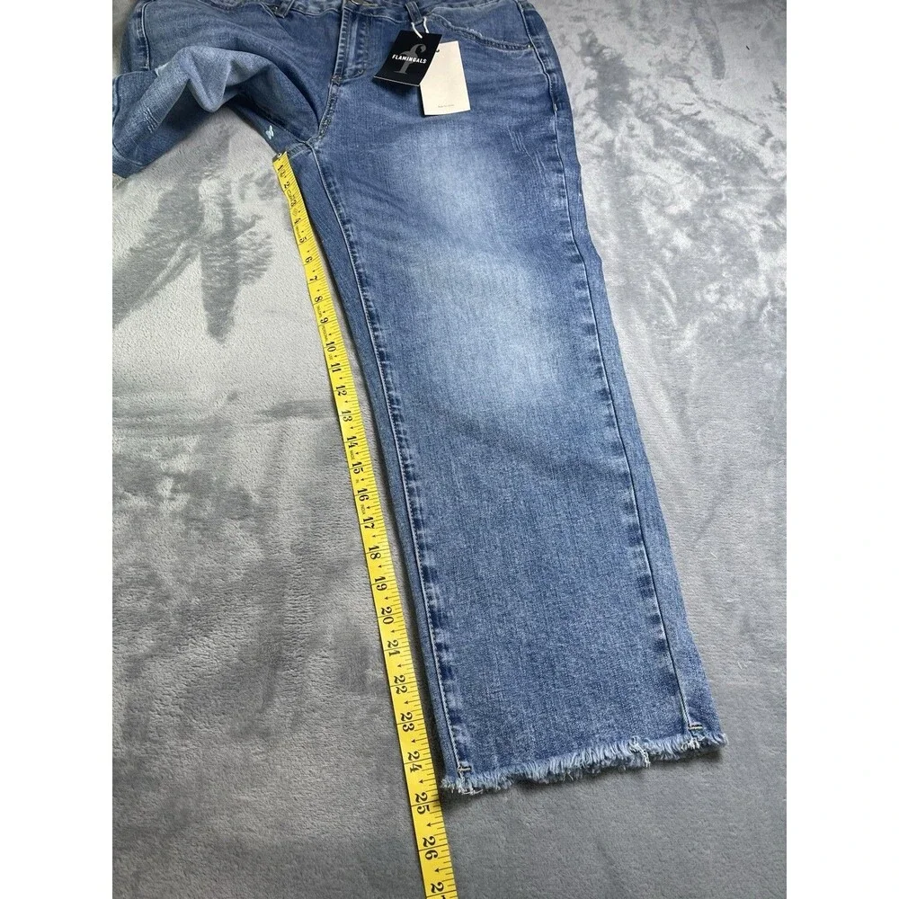 Flamingals NWT cropped raw hem womens jeans Large party festival retail $59 - Picture 5 of 7